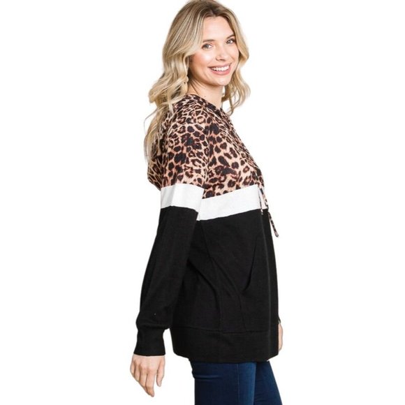 Culture Code's Black Color Block Long Sleeve Hoodie Pullover Top CHH1350L - Picture 4 of 10